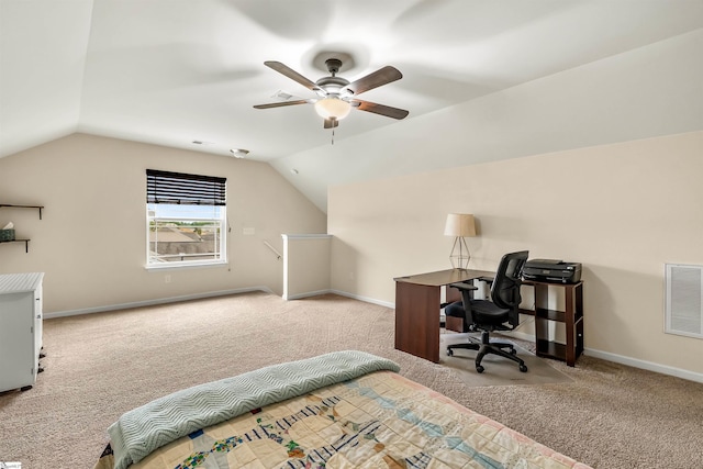 144 Caledonia Dr, Easley, SC 29642 - bedroom featuring carpet, lofted ceiling, a desk, and a ceiling fan