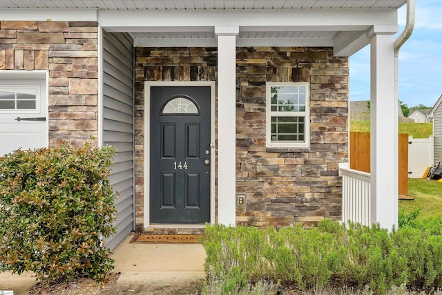 144 Caledonia Dr, Easley, SC 29642 - property entrance featuring stone siding
