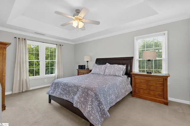 3 Promontory Ct, Greenville, SC 29615 - bedroom featuring a raised ceiling, carpet flooring, multiple windows, ornamental molding, and ceiling fan