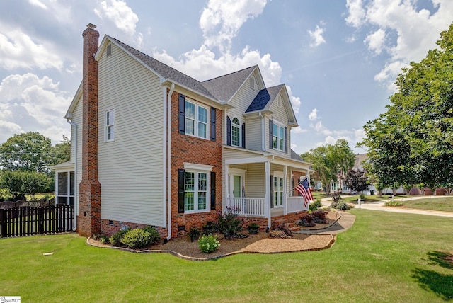3 Promontory Ct, Greenville, SC 29615 - view of property exterior with crawl space, a porch, a chimney, and brick siding