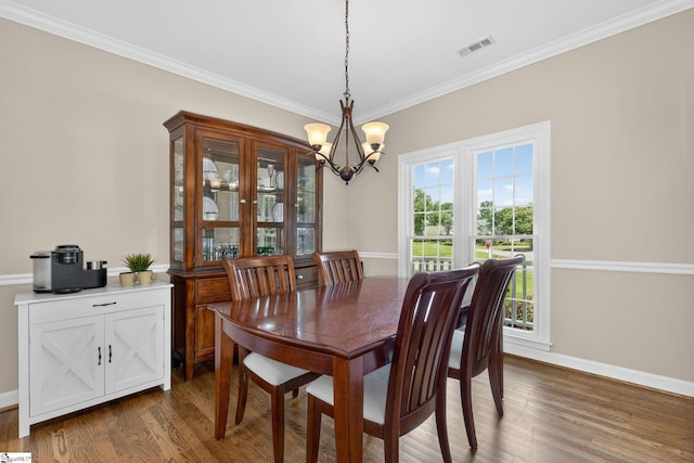 3 Promontory Ct, Greenville, SC 29615 - dining space featuring a chandelier, dark wood-type flooring, and ornamental molding