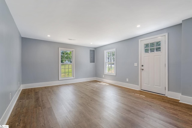 17 Allen St, Enoree, SC 29335 - foyer entrance featuring wood finished floors, electric panel, and recessed lighting