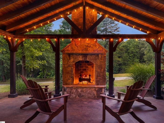 170 Shirleys Farm Rd, Seneca, SC 29678 - view of patio / terrace featuring an outdoor stone fireplace and a gazebo