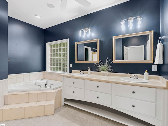 170 Shirleys Farm Rd, Seneca, SC 29678 - full bathroom with double vanity, a garden tub, and a ceiling fan