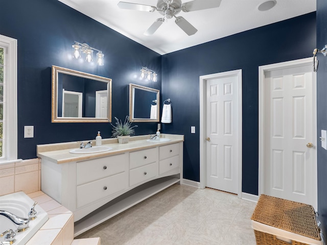170 Shirleys Farm Rd, Seneca, SC 29678 - full bath featuring double vanity, a ceiling fan, a garden tub, and healthy amount of natural light