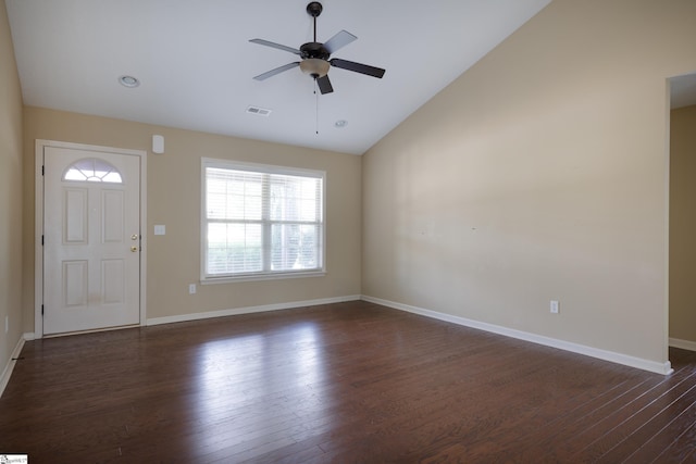 18 Herndon Ct, Simpsonville, SC 29681 - foyer with lofted ceiling, healthy amount of natural light, dark wood finished floors, and a ceiling fan