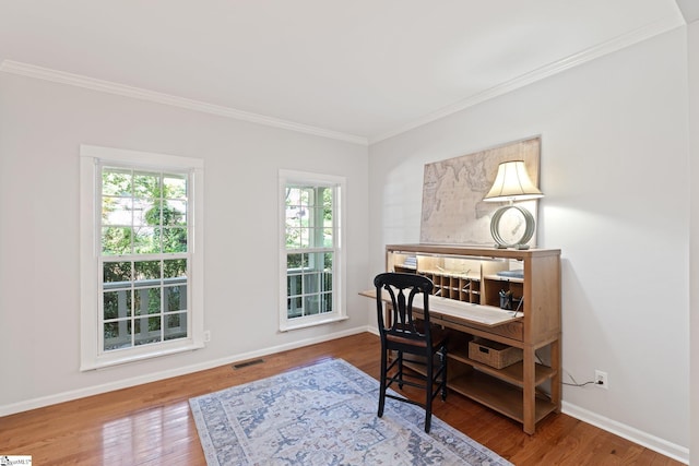 629 Germander Ct, Greer, SC 29651 - home office with ornamental molding and wood finished floors