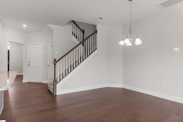 138 Rushing Creek Ln, Piedmont, SC 29673 - foyer entrance featuring stairs, dark wood-style flooring, and a chandelier