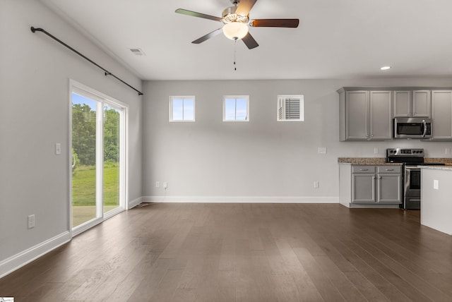 138 Rushing Creek Ln, Piedmont, SC 29673 - unfurnished living room featuring a ceiling fan, dark wood-style floors, and recessed lighting