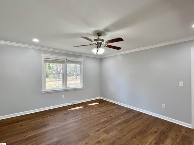 204 Sherondale Ln, Simpsonville, SC 29680 - empty room with a ceiling fan, crown molding, dark wood-style floors, and recessed lighting
