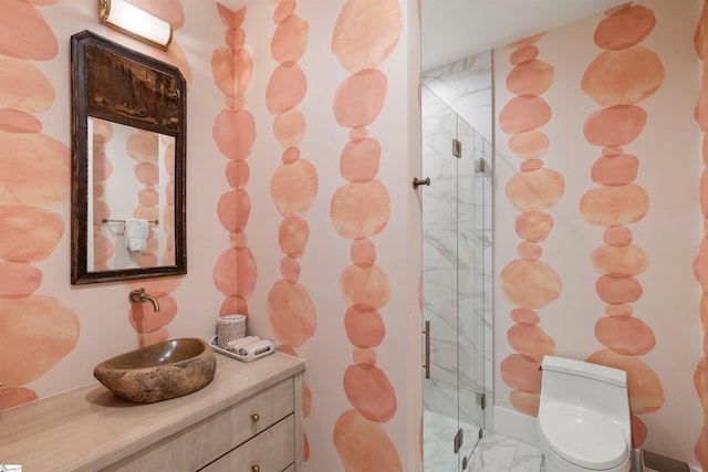 304 Waterford Fall Way, Simpsonville, SC 29681 - bathroom featuring vanity, marble look tiles, and a stall shower
