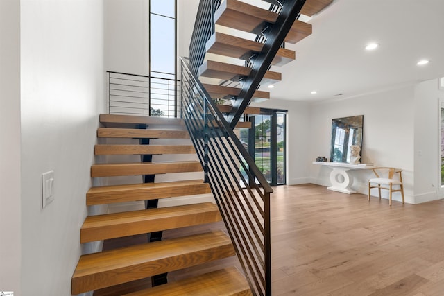 304 Waterford Fall Way, Simpsonville, SC 29681 - staircase with wood finished floors and recessed lighting