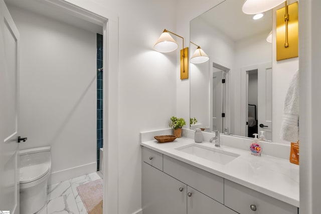 304 Waterford Fall Way, Simpsonville, SC 29681 - bathroom featuring marble look tiles, vanity, and recessed lighting