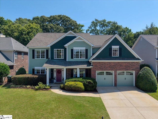 9 Springhead Way, Greer, SC 29650 - view of front of home featuring driveway, a front yard, brick siding, and a garage