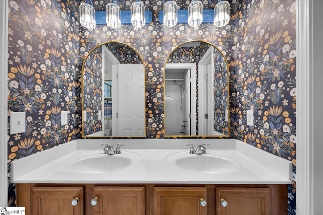 9 Springhead Way, Greer, SC 29650 - full bathroom with wallpapered walls and double vanity