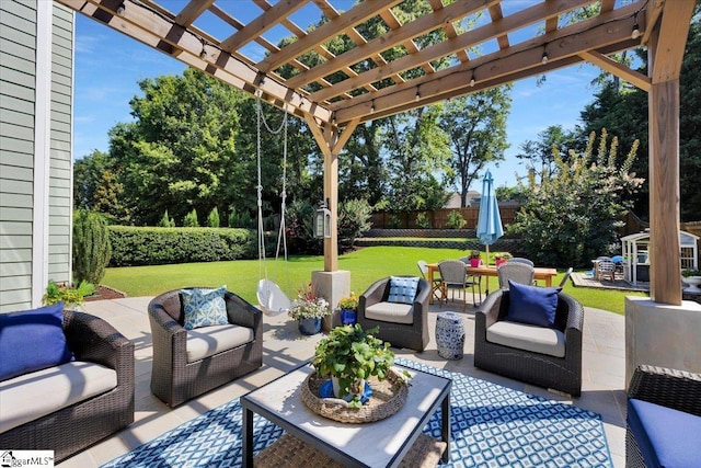9 Springhead Way, Greer, SC 29650 - fenced backyard featuring an outdoor hangout area, outdoor dining area, a pergola, and a patio