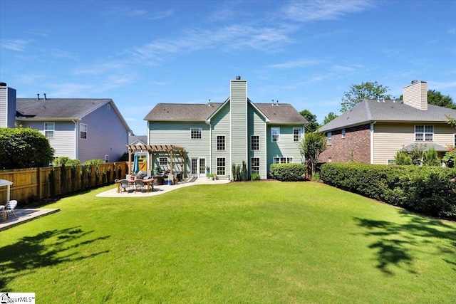 9 Springhead Way, Greer, SC 29650 - back of house with a pergola, a patio area, and a chimney