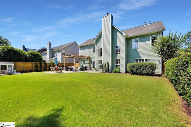 9 Springhead Way, Greer, SC 29650 - rear view of house featuring a pergola, a patio area, and a chimney