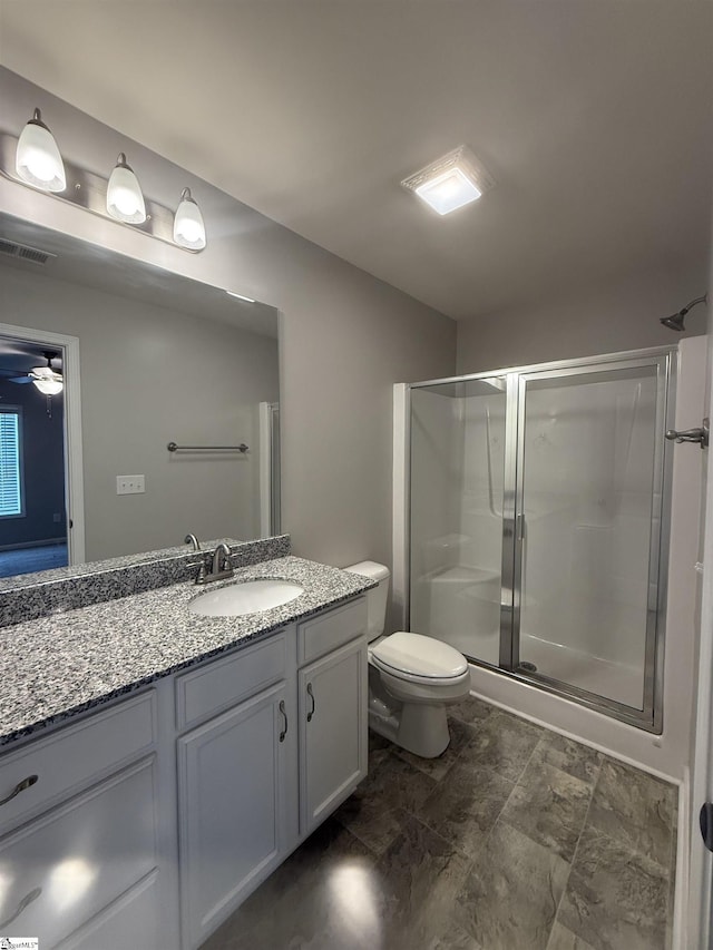 158 Clingstone Trl, Duncan, SC 29334 - bathroom featuring vanity, a stall shower, and a ceiling fan