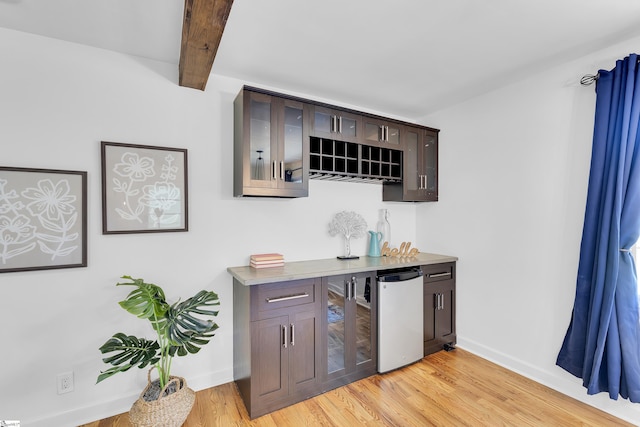 512 Old Mill Rd, Mauldin, SC 29662 - indoor dry bar with fridge, light wood-type flooring, and beamed ceiling