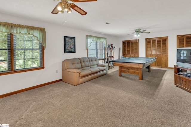 102 Linwood Ct, Simpsonville, SC 29681 - rec room featuring a ceiling fan and carpet flooring