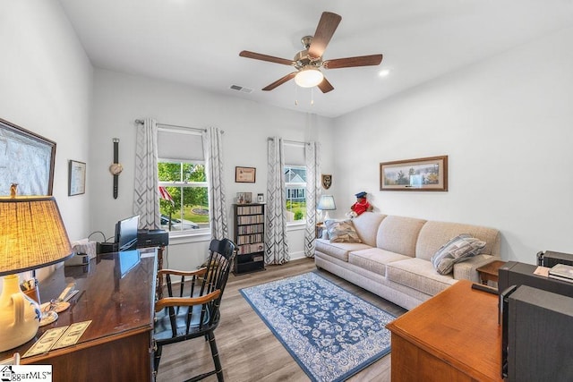 18 Yakama Way, Greenville, SC 29607 - home office with a ceiling fan, wood finished floors, and recessed lighting