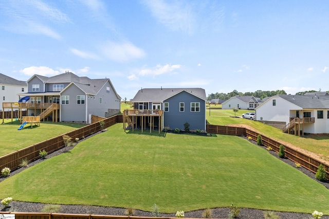 240 Nicole Marie Ct, Greer, SC 29651 - fenced backyard featuring a residential view, a wooden deck, and stairs