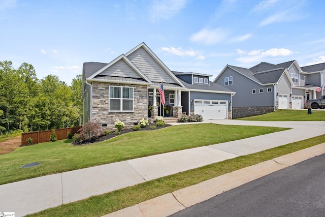 240 Nicole Marie Ct, Greer, SC 29651 - craftsman house featuring stone siding, concrete driveway, a garage, and a standing seam roof