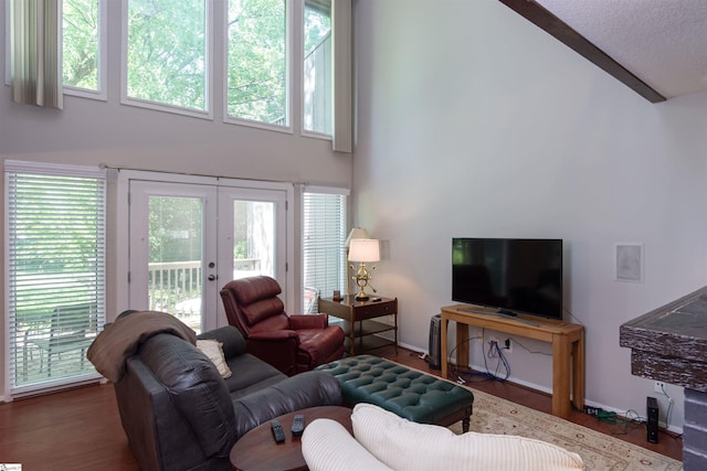 130 Inglewood Way, Greenville, SC 29615 - living room with french doors, a high ceiling, wood finished floors, and healthy amount of natural light