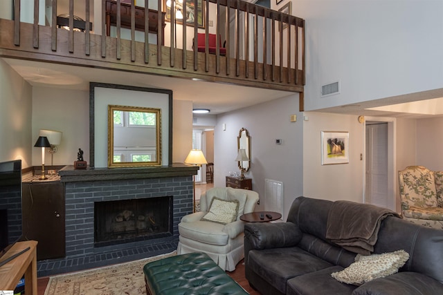 130 Inglewood Way, Greenville, SC 29615 - living area featuring a fireplace and a towering ceiling