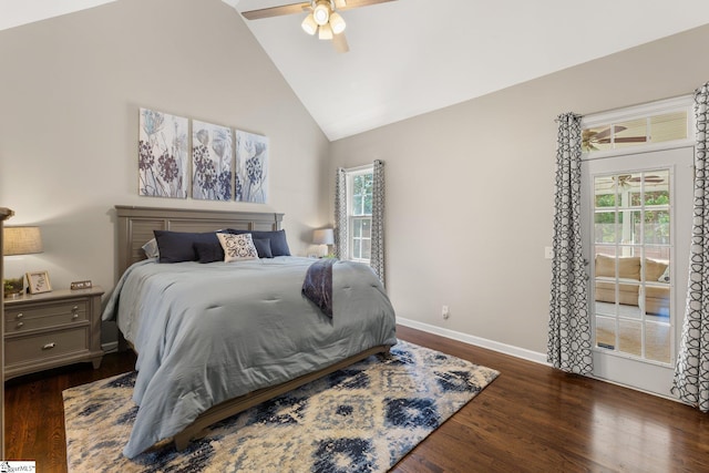 6 Nakkol Dr, Simpsonville, SC 29680 - bedroom featuring dark wood-style floors, high vaulted ceiling, and ceiling fan