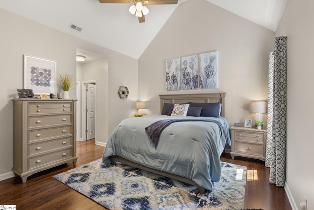 6 Nakkol Dr, Simpsonville, SC 29680 - bedroom featuring dark wood-type flooring, high vaulted ceiling, and a ceiling fan