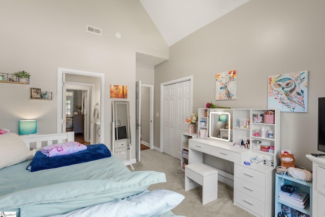 6 Nakkol Dr, Simpsonville, SC 29680 - bedroom with high vaulted ceiling, light carpet, and a closet