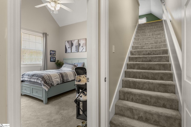6 Nakkol Dr, Simpsonville, SC 29680 - staircase featuring vaulted ceiling, carpet, and ceiling fan