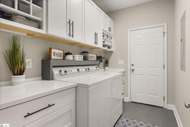 6 Nakkol Dr, Simpsonville, SC 29680 - laundry room featuring washing machine and clothes dryer, cabinet space, and dark tile patterned flooring