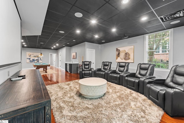 19 Hobcaw Dr, Greer, SC 29650 - cinema room with wood finished floors, billiards, recessed lighting, and a paneled ceiling