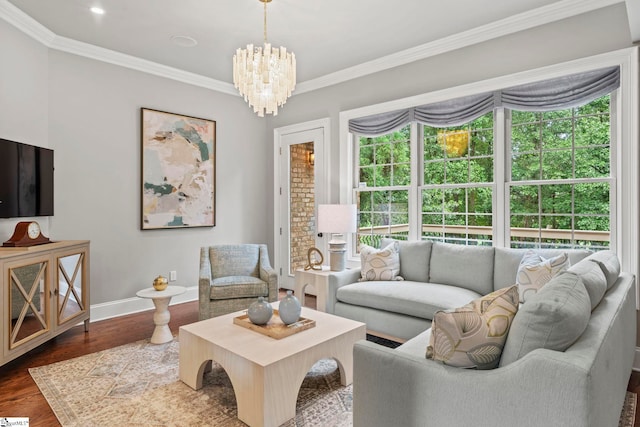 19 Hobcaw Dr, Greer, SC 29650 - living room with healthy amount of natural light, a chandelier, wood finished floors, and crown molding