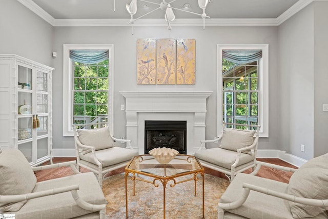19 Hobcaw Dr, Greer, SC 29650 - living area with wood finished floors, a fireplace, plenty of natural light, and crown molding