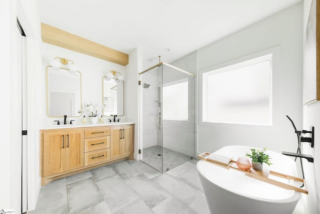 5 Martin Row, Greenville, SC 29601 - bathroom with a stall shower, double vanity, and a freestanding tub