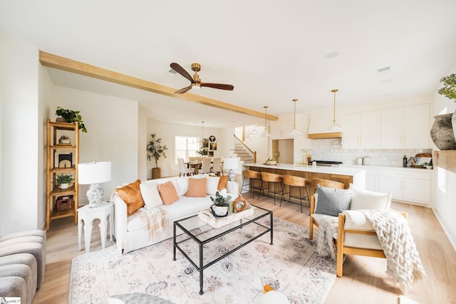 5 Martin Row, Greenville, SC 29601 - living room with stairs, light wood-type flooring, and ceiling fan