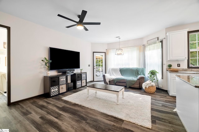 409 Summergreen Way, Greenville, SC 29607 - living area featuring dark wood-style floors and a ceiling fan