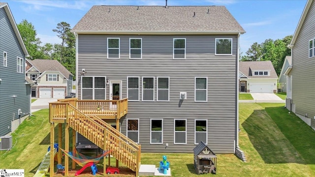 229 Layken Ln, Woodruff, SC 29388 - rear view of house with a wooden deck, stairs, and a lawn