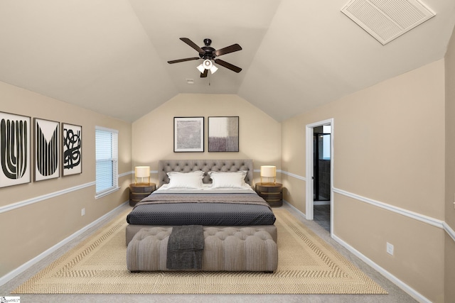 330 Mansfield Ln, Greer, SC 29650 - bedroom featuring vaulted ceiling, a ceiling fan, ensuite bath, and carpet flooring