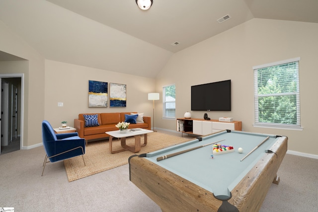 330 Mansfield Ln, Greer, SC 29650 - game room featuring lofted ceiling, carpet flooring, and billiards table