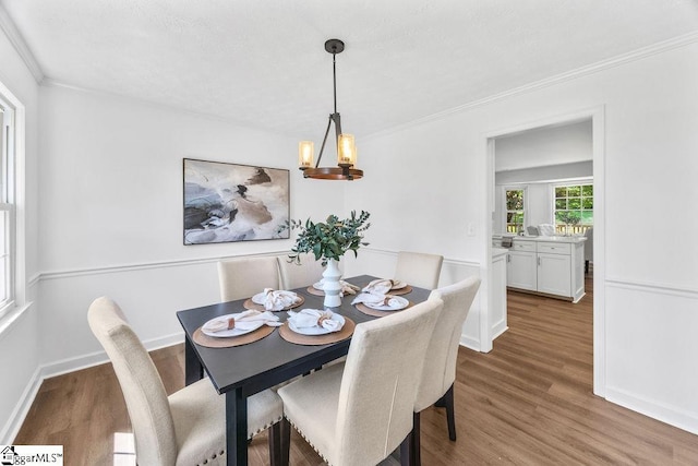 1117 Briarwood Dr, Easley, SC 29642 - dining space featuring wood finished floors, ornamental molding, and a chandelier
