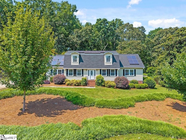 1117 Briarwood Dr, Easley, SC 29642 - view of front facade with solar panels, a front yard, entry steps, and a shingled roof