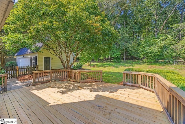 1117 Briarwood Dr, Easley, SC 29642 - deck featuring an outdoor structure, a yard, and a detached garage
