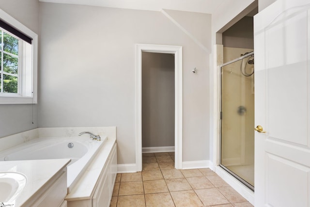 108 Goldenstar Ln, Greer, SC 29651 - full bath featuring a shower stall, a garden tub, tile patterned floors, and vanity