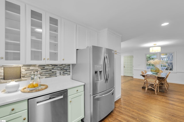 26 Tranquil Ave, Greenville, SC 29615 - kitchen featuring appliances with stainless steel finishes, light countertops, tasteful backsplash, white cabinets, and recessed lighting