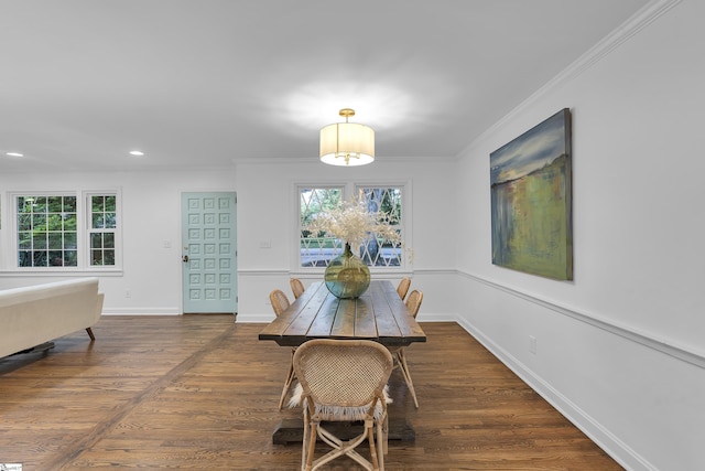 26 Tranquil Ave, Greenville, SC 29615 - dining space featuring wood finished floors, recessed lighting, plenty of natural light, and crown molding
